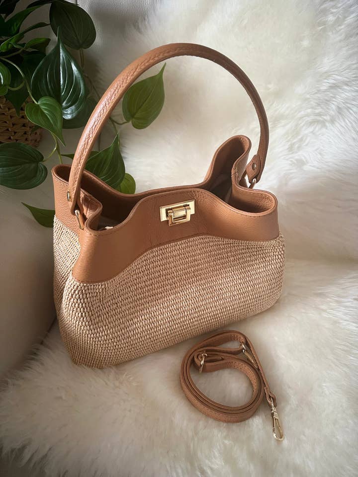 Bolso de verano Lady Rafia en cuero genuine dollar y rafia natural para venta al por mayor de Zhade