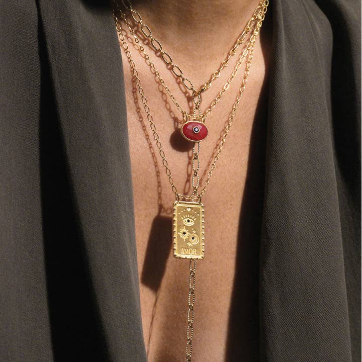 HoopLa – wholesale Pendant/charm necklace – Amor Talisman Evil Eye Necklace rhinestone14K gold6