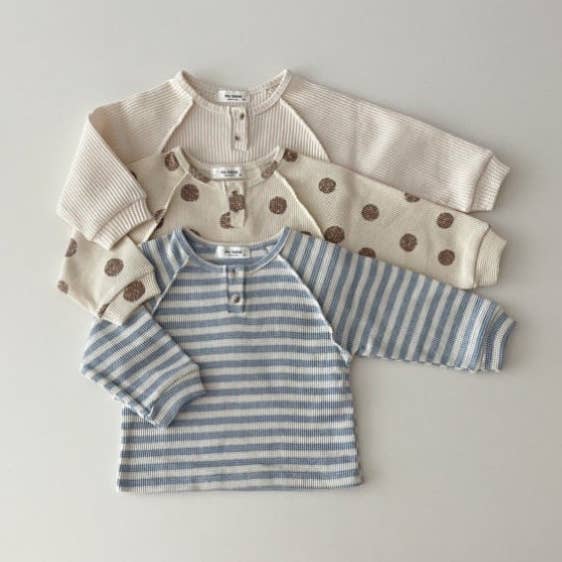 Camiseta Suelta de Bebé con Patrón de Rayas y Lunares y Color Sólido de Confort para venta al por mayor de MyKids-USA®