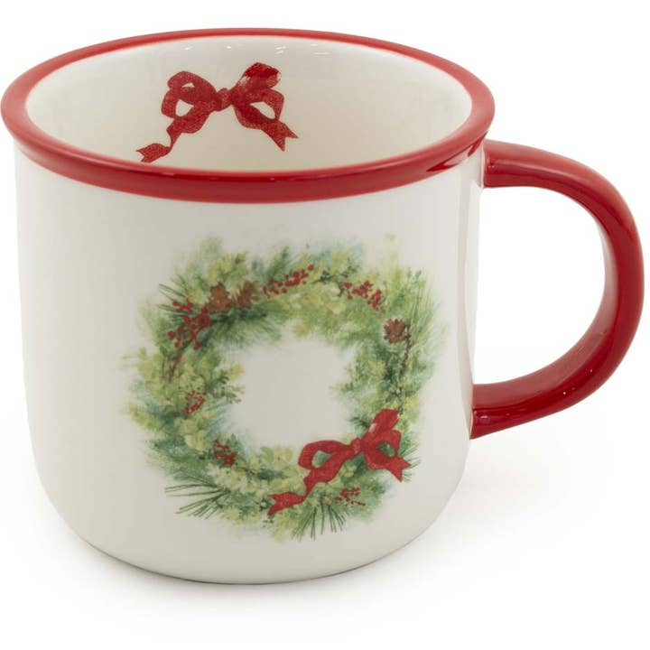 Boston International - Wholesale Coffee mug - Peace Tree Wreath Ceramic Christmas Mug