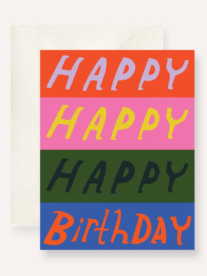 Happy Happy Happy Birthday Greeting Card for wholesale by Persika Design Co.