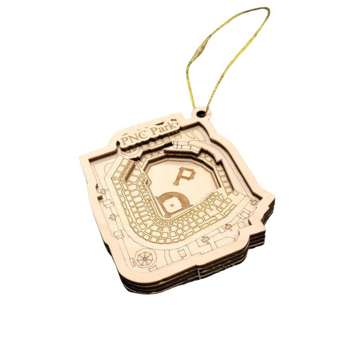 Ornement 3D du stade de baseball de Pittsburgh - Découpe au laser pour la vente par LeRoy Woodworks