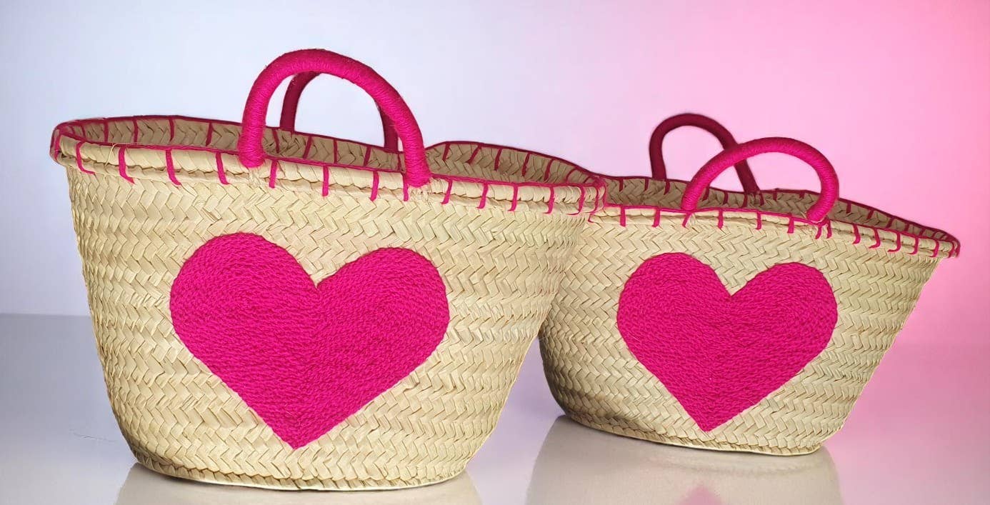 Melecraft – wholesale Basket – Handwoven Heart Basket – Pink Straw Tote3