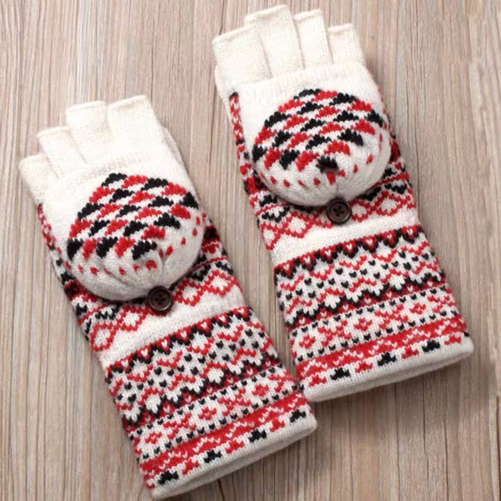 Happy Knits - Wholesale Gloves - Women's - Mid-Length Woolen Gloves - Flip-Cover Gloves for Women