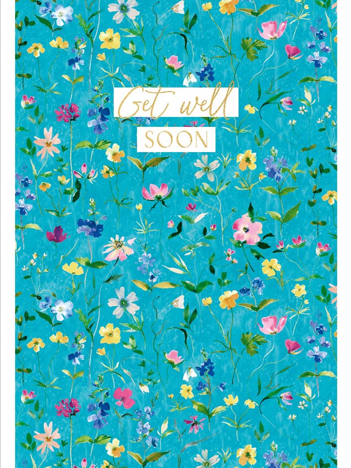 GET WELL GREETING CARD BLUE FLOWERS ABACUS for wholesale by Notes & Queries, Inc.