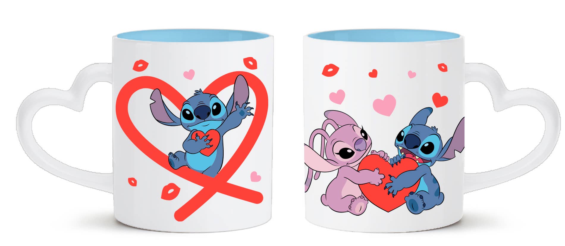 Silver Buffalo - Wholesale Coffee Mug - Lilo & Stitch Couple Hearts 14oz Shaped Handle Ceramic Mug0