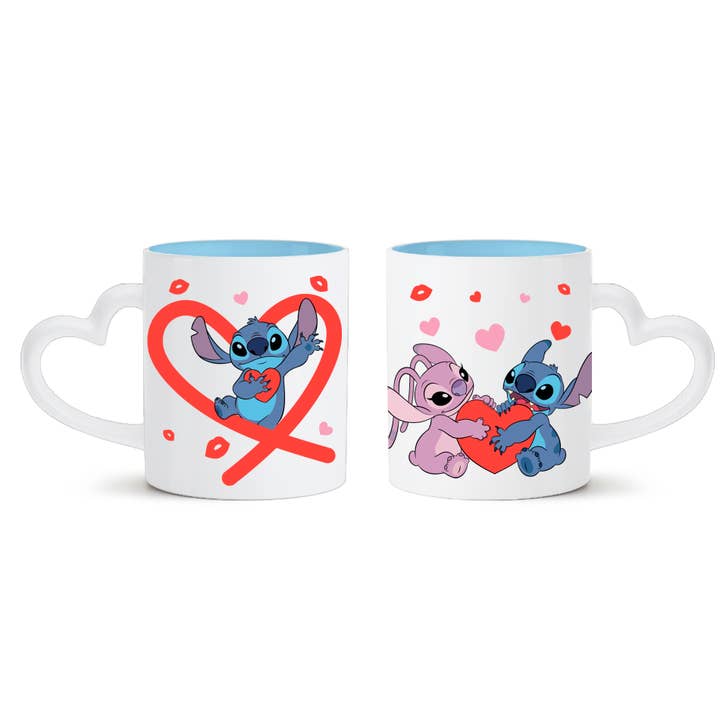 Silver Buffalo - Wholesale Coffee Mug - Lilo & Stitch Couple Hearts 14oz Shaped Handle Ceramic Mug