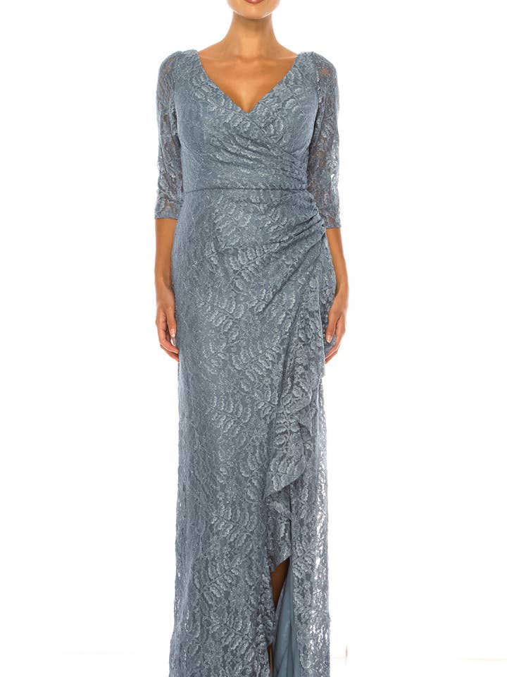 SLATE BLUE Aspeed Pleated Waist Flutter Long Evening Dress for wholesale on Faire0