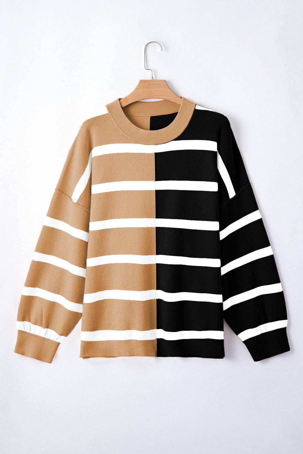 Amaryllis Apparel - Wholesale Tunic Sweater - Women's - Stripe Colorblock Oversized Sweater21