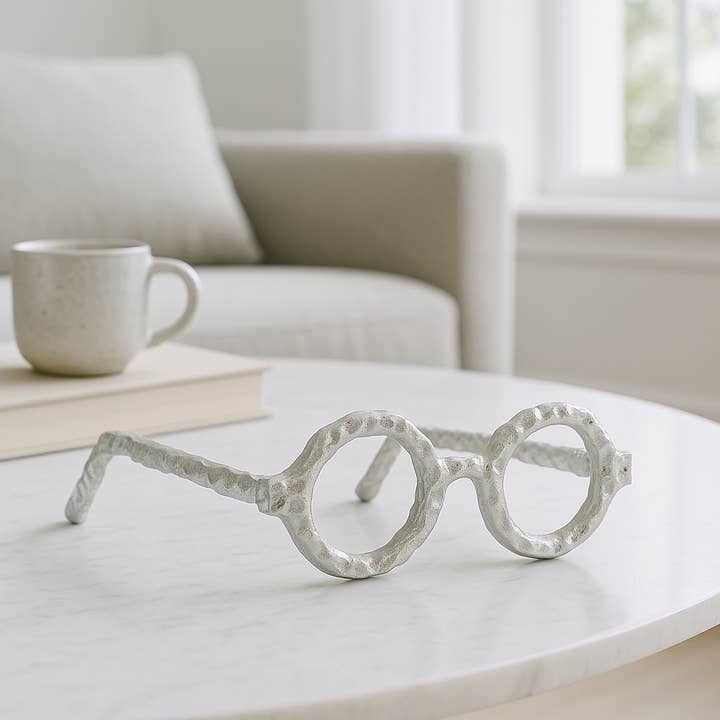 Metal Abstract Round Glasses Sculpture - Silver, 3 in. for wholesale by Sagebrook Home