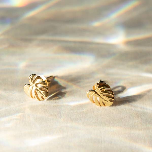 Happily Plants - Wholesale Stud/Post Earrings - Monstera Earring Studs - 18k Gold, Plant Earrings4