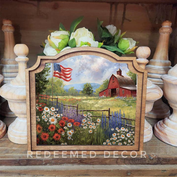 Redeemed Decor - Wholesale Decorative Tabletop Object - Provincial Patriotic Farm Framed Art