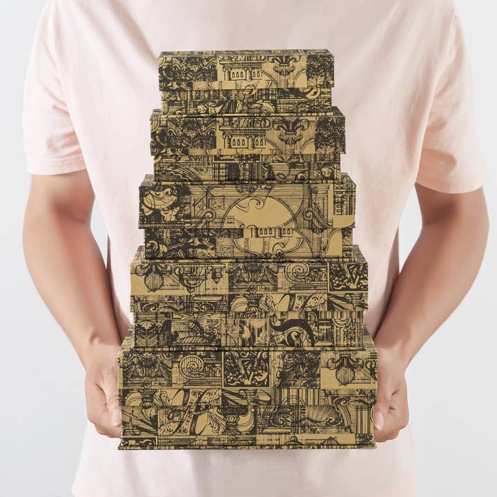 Soul & Lane - Wholesale Decorative Box - Set of 5 Vintage Voyage Decorative Cardboard Storage Boxes
