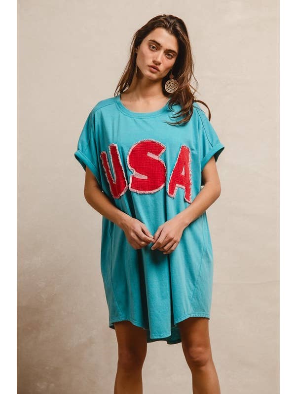 Vanilla Monkey - Wholesale Dress - Women's - Usa Lettering Patchwork Wash Jersey Dress