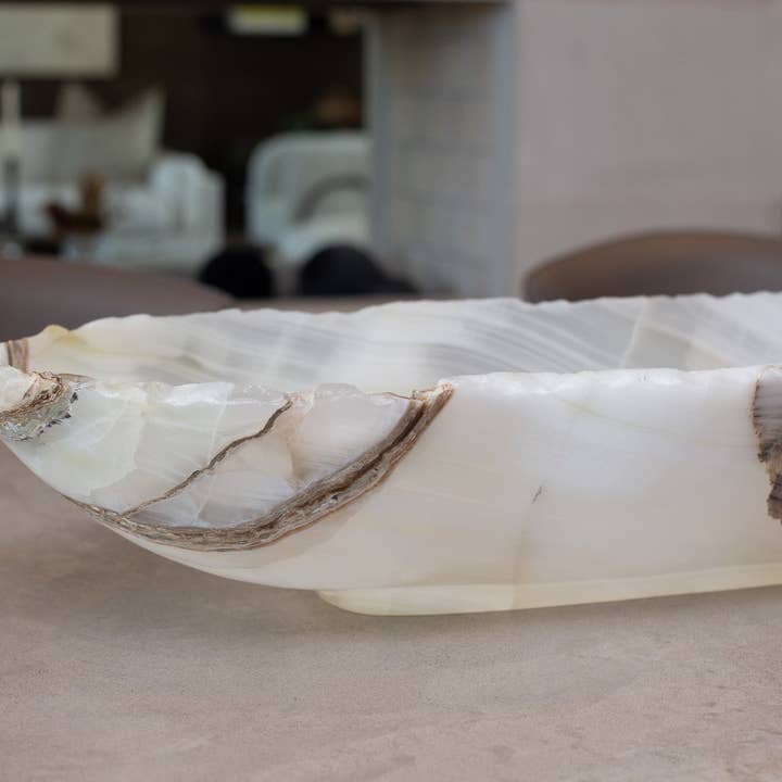 Large White Onyx Canoe for wholesale by Agave