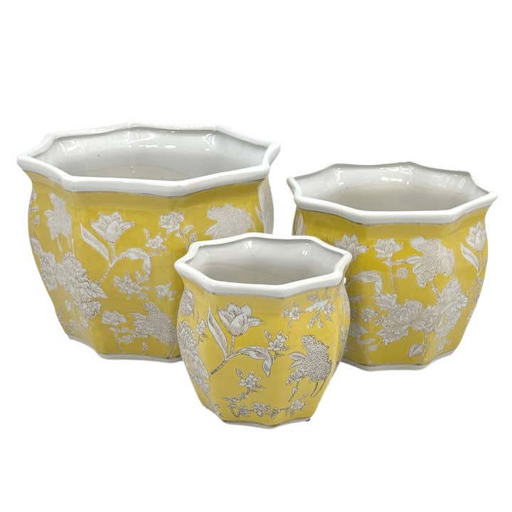 Galt International Company - Wholesale Plantenpot - Set van 3 - 7,5"/10"/13" keramische Chinoiserie plantenpotset5