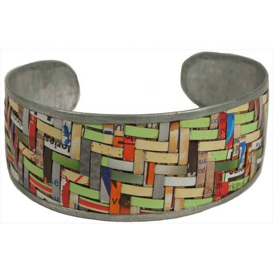Woven Recycled Tin Small. Bracelet, India for wholesale by Tesoros Trading Company