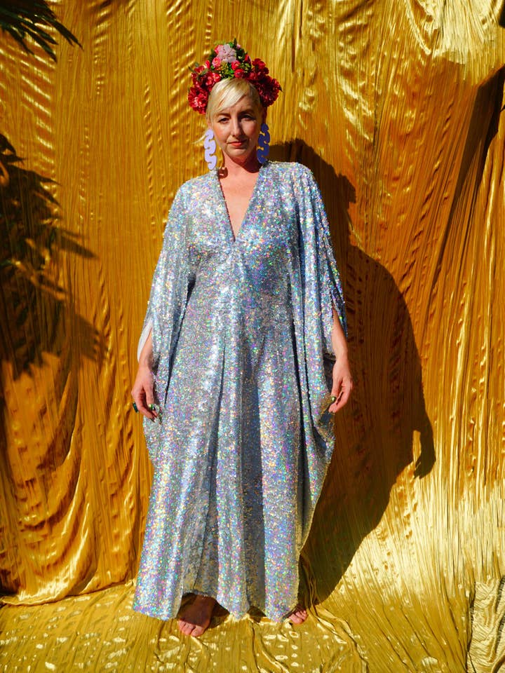 Fumbalinas - Wholesale Kaftan - Women's - Silver Metallic Holographic/ Sequin Kaftan Gown / Dress15