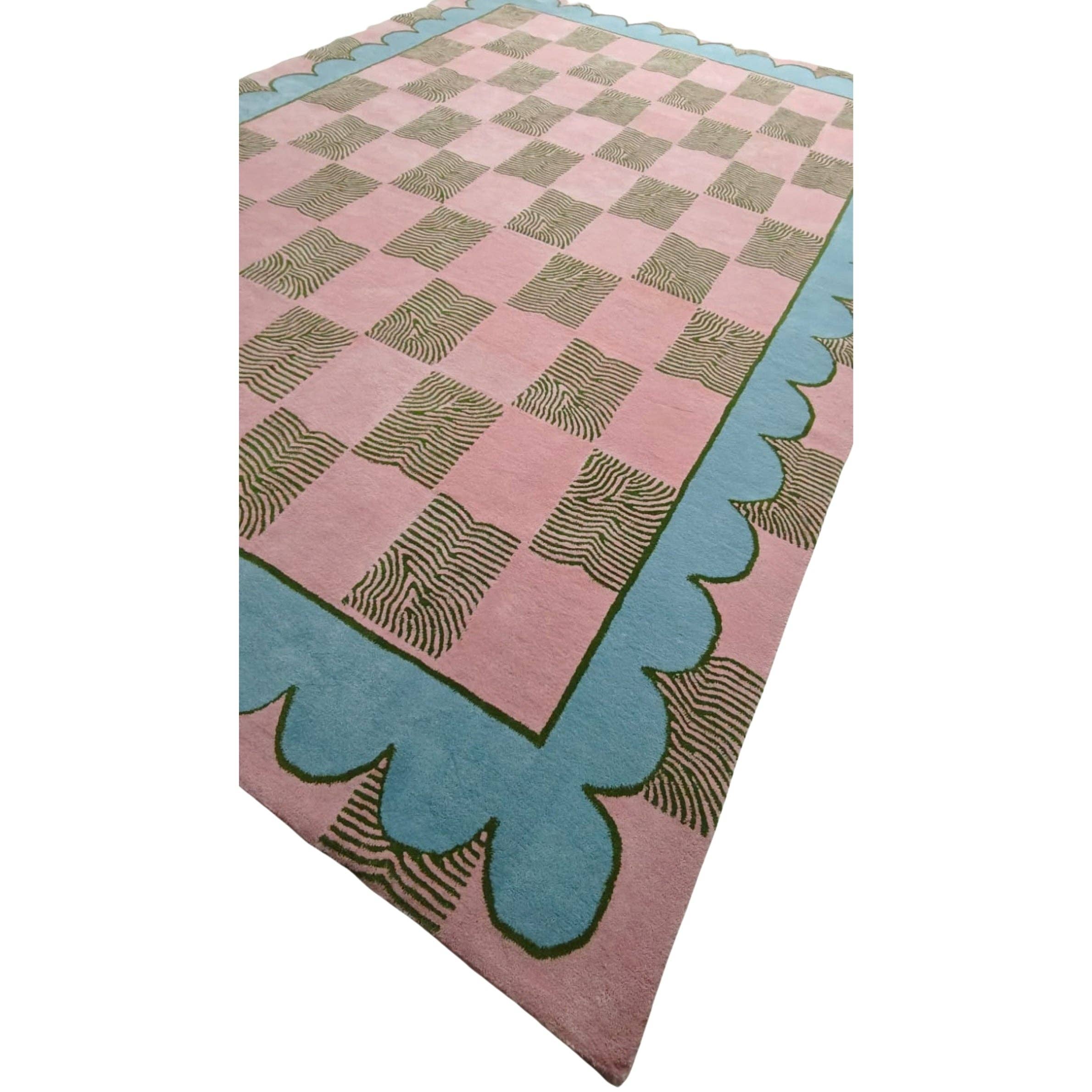 Maia Homes - Wholesale Area Rug - Leaf Checker Scallop Pastel Hand Tufted Rug4