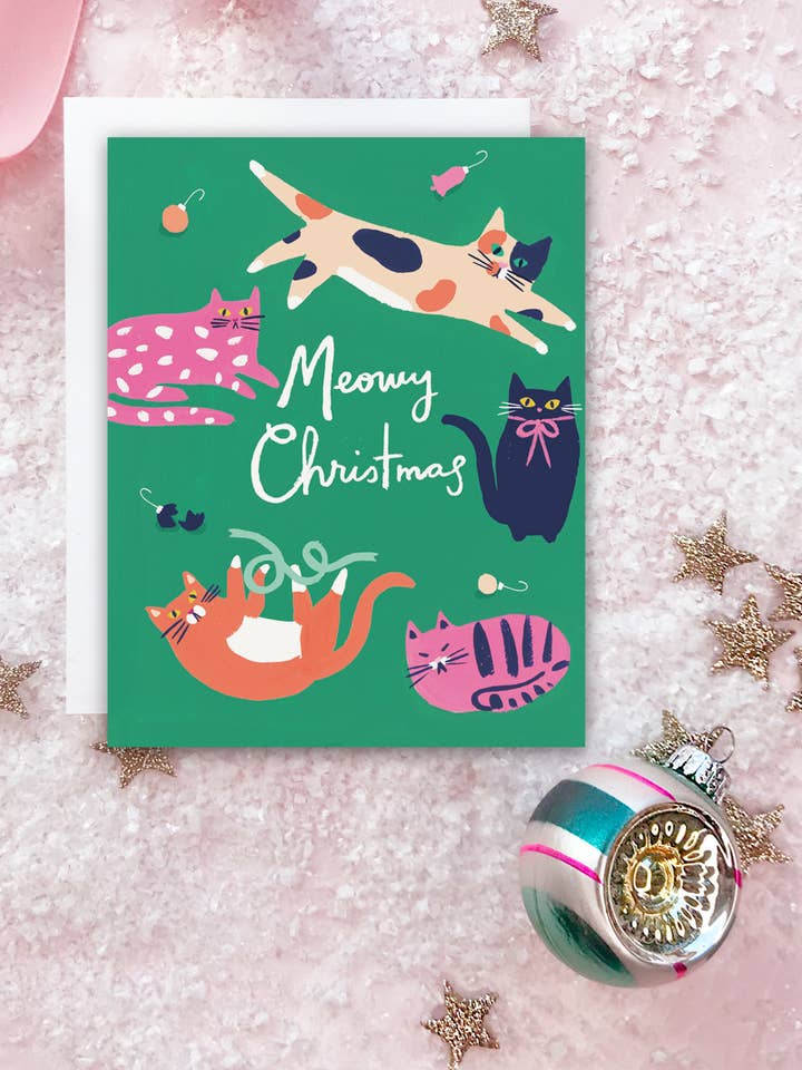 Meowy Christmas Holiday Greeting Card for wholesale by Idlewild Co.