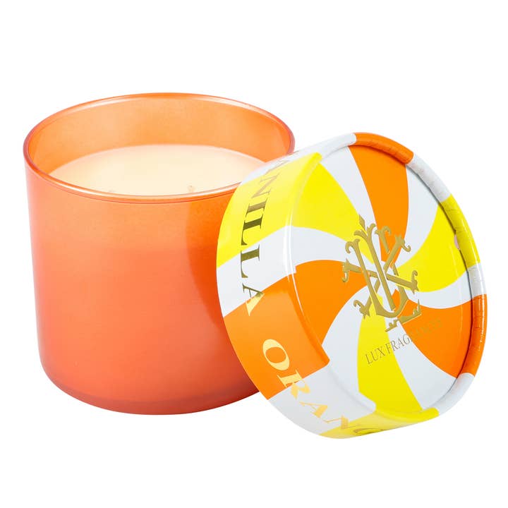 Orange Vanilla 2 Wick Candle with Decorative Lid for wholesale by LUX FRAGRANCES