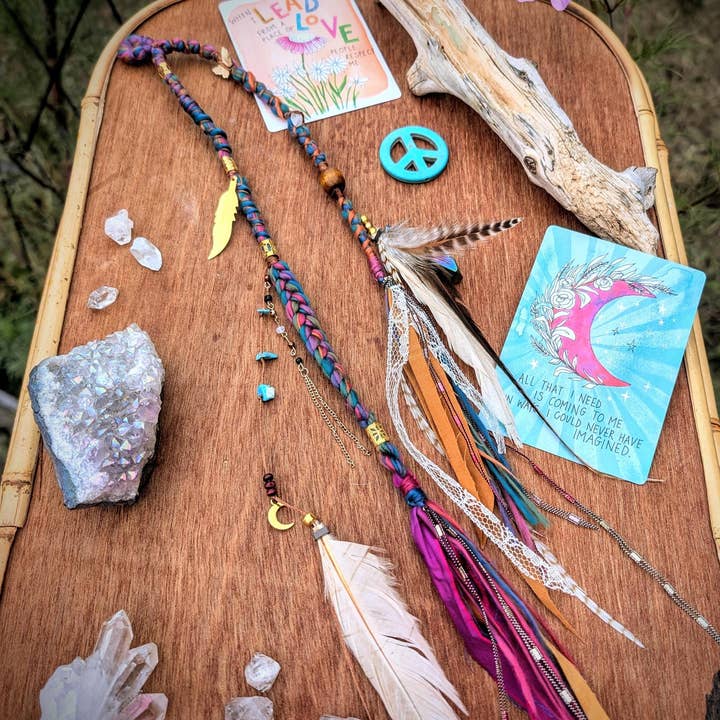 PEACE LOVE & Feathers Boho Hair Accessory with Clip for wholesale by Sea Gypsy Designs