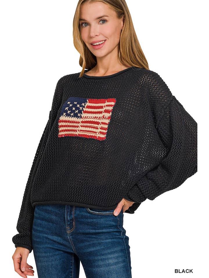 42POPS - Wholesale Knit Sweater - Women's - ...._ SI-28045 4th of July American Flag Crew Neck Sweater