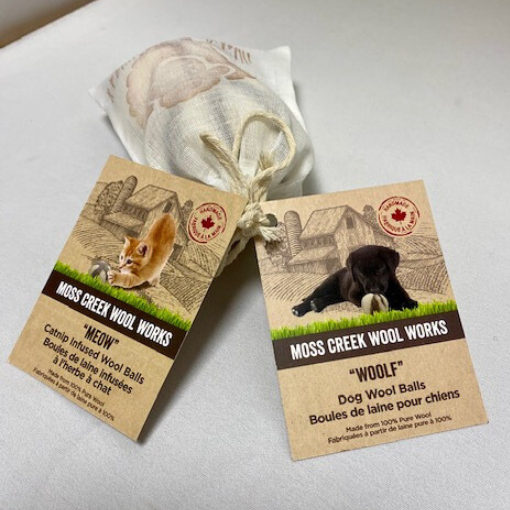 Moss Creek Wool Works | Wool Dryer Balls - Wholesale Pet Fetch Ball - Dog - "Woolf" Wool Ball for Dogs | Set of 2 | Natural Fetch Toy2