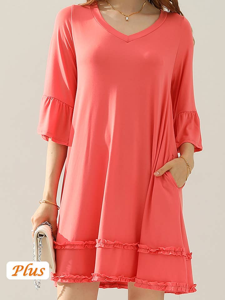 CWDSD10355_SMALL ROBE À VOLANTS À MANCHES 3/4 pour la vente par NINEXIS