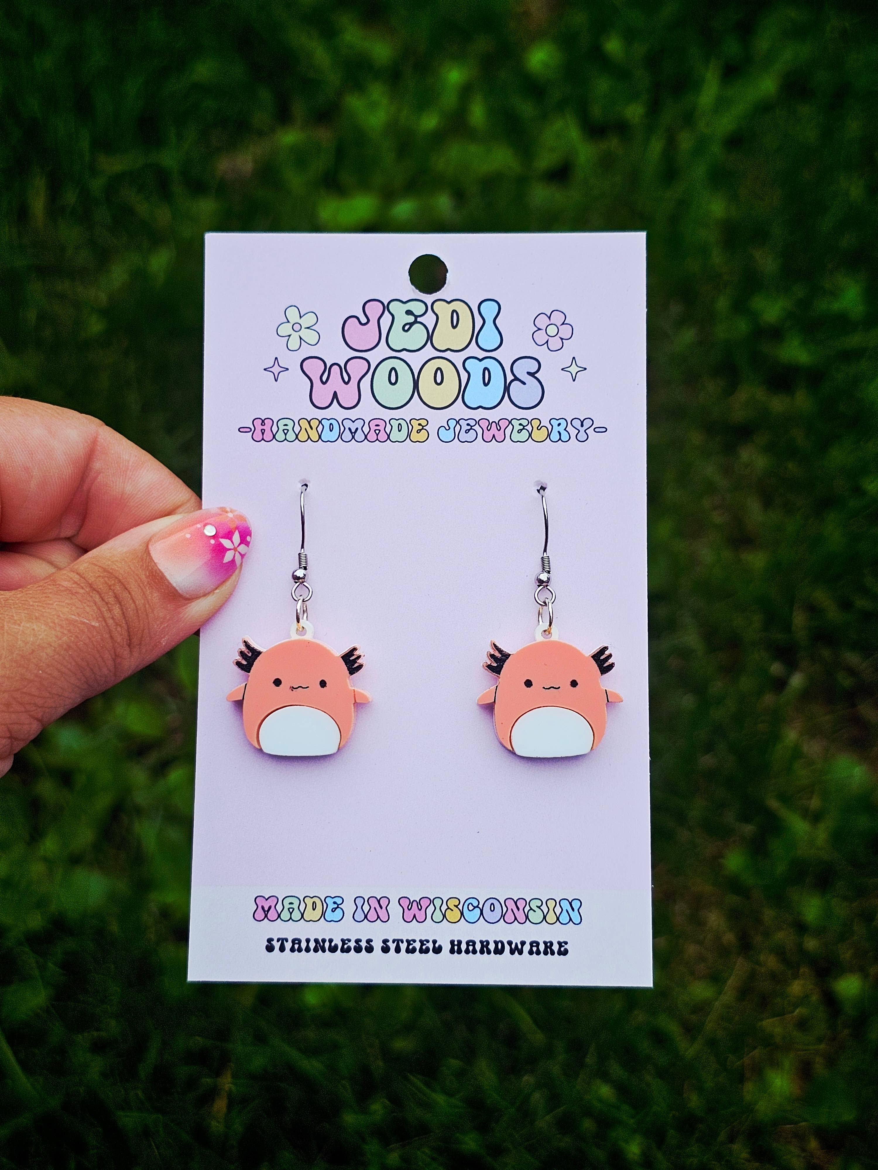 Jedi Woods LLC - Wholesale Dangle Earrings - Axolotl Squishmallow Squishy Dangle Earrings1