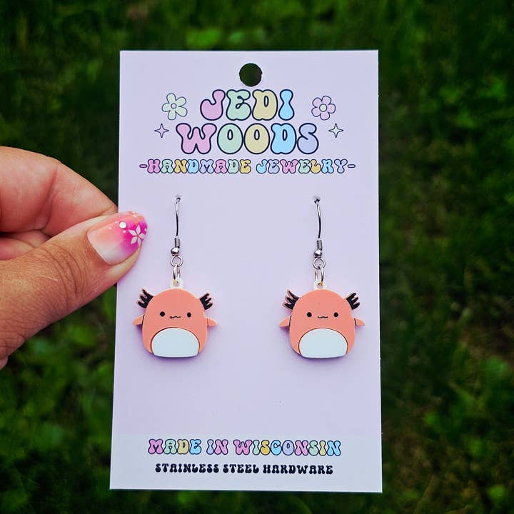 Jedi Woods LLC - Wholesale Dangle Earrings - Axolotl Squishmallow Squishy Dangle Earrings1