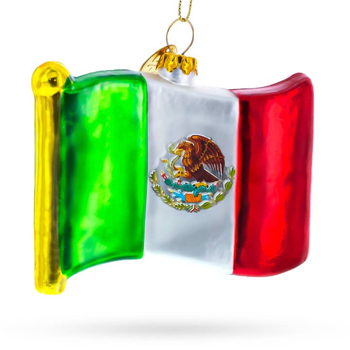 Waving Flag of Mexico Glass Christmas Ornament for wholesale by BestPysanky