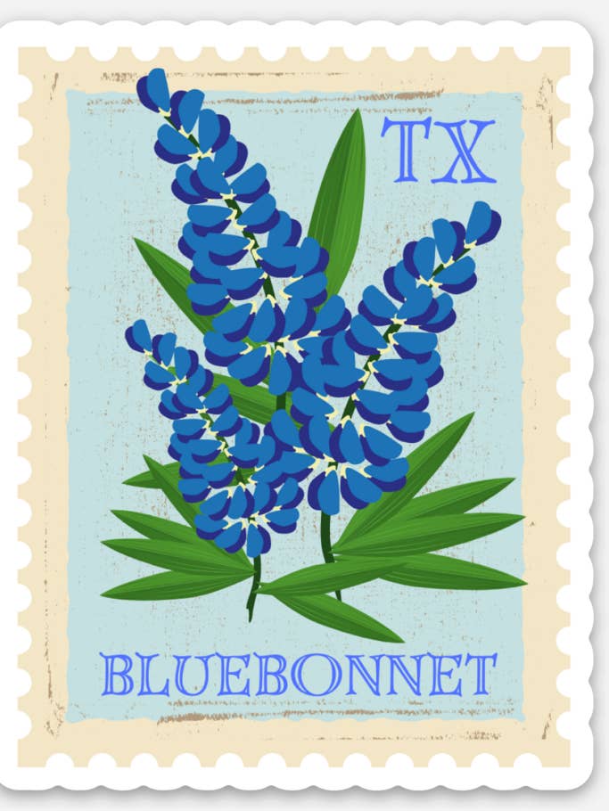Texas Bluebonnet Stamp Sticker for wholesale by inviting affairs paperie