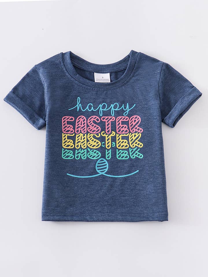 Navy "happy easter" top for wholesale by Rylee Faith Designs