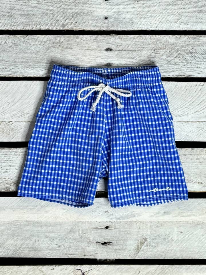 Textured Gingham Boys Swim Trunks for wholesale by Tidewater Tots