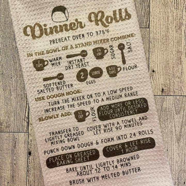 Dinner Rolls Recipe Waffle Weave Dish Towel Tea Towel for wholesale by Prairie Chicken Sticker Shop & Gifts