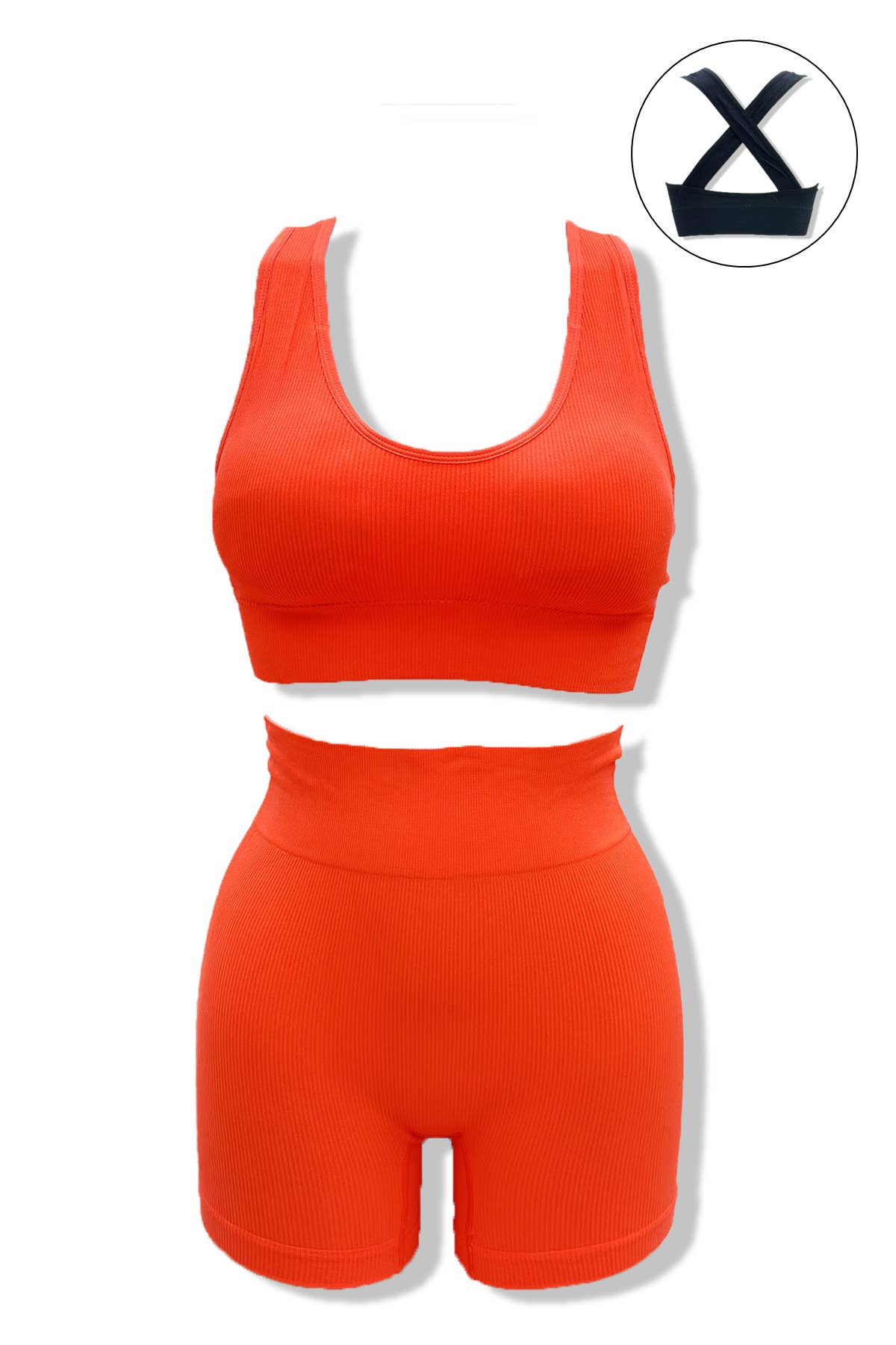 Belle Com'Elle – Großhandel Sportbekleidungsset – Damen – Geripptes Sportset mit Überkreuz-BH und Radlerhose6