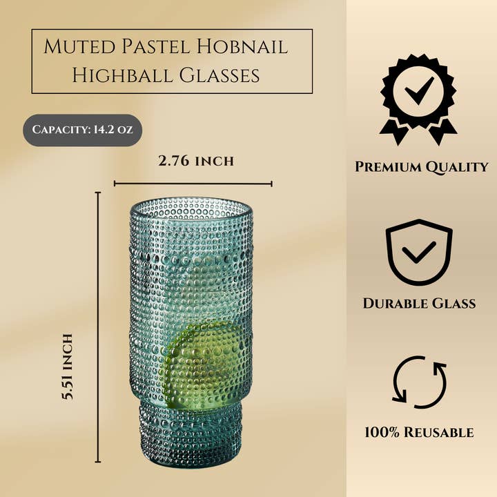 The Wine Savant / Khen Glassware - Wholesale Cocktail/Liquor Glass - Hobnail Highball Glasses | Set of 6 | with Glass Straws
