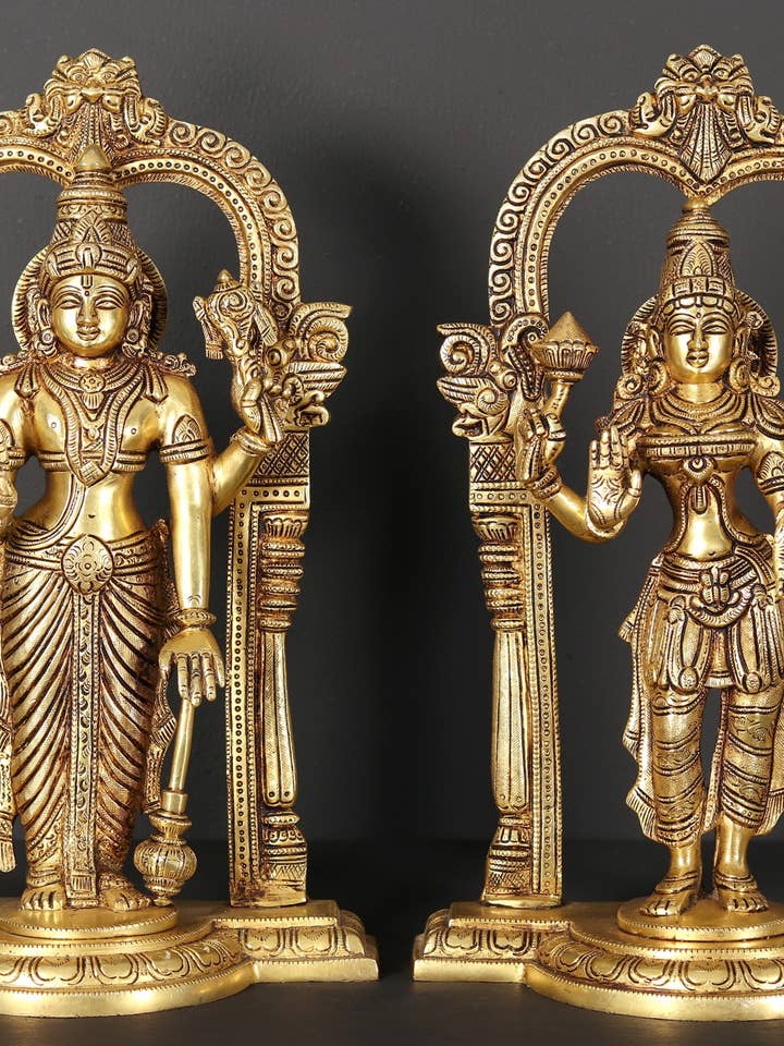 13" Standing Lakshmi - Narayana Brass Statue for wholesale by Exotic India Art