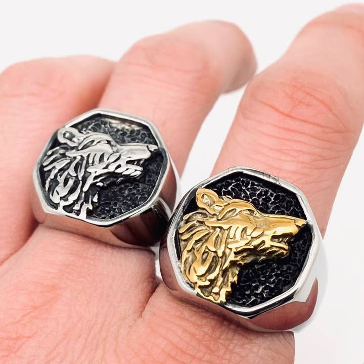 Viking Wolf Head Titanium Steel Ring - MJ/MR for wholesale by Mio Queena