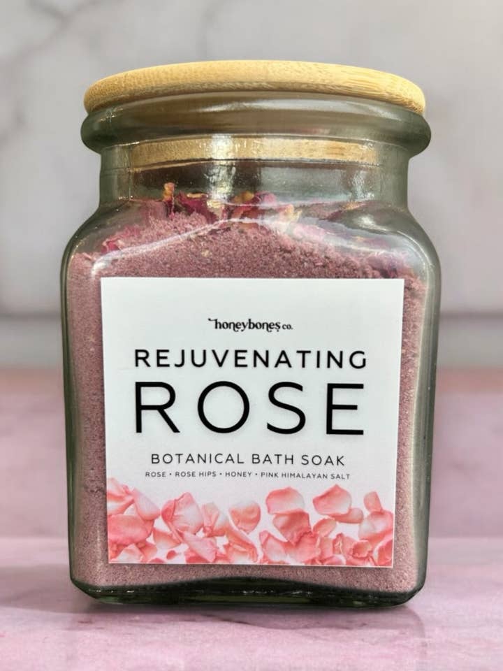 Rejuvenating Rose Botanical Bath Soak LARGE: Self Care Time for wholesale by Honey Bones Co. | Botanical-Based Home + Body Care