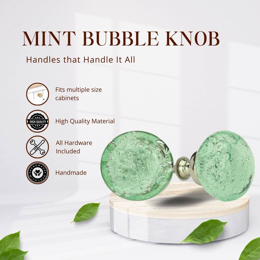 Perilla Home - Wholesale Deurkruk/knop - Set van zes lichtgroene bubbelglazen knoppen3
