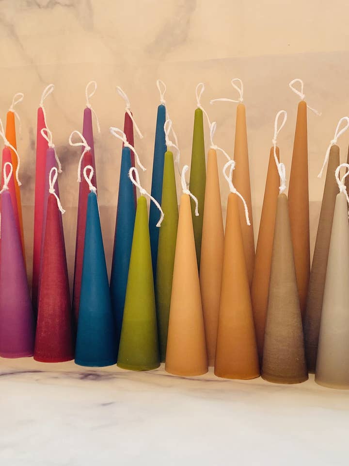 Neutrals Slim Cone Taper Beeswax Candle for wholesale by Maple + Love