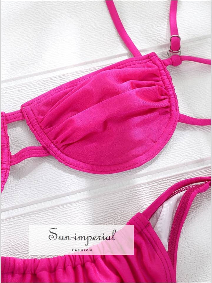 Beige Women's Pink Micro Thong Underwire Padded Bikini Set for wholesale on Faire2