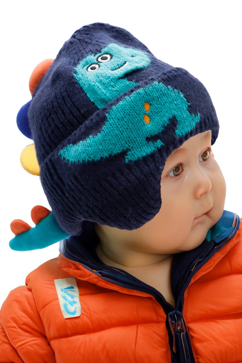 Cap Zone - Wholesale Beanie - Kinderen - Dinosaur Spike gebreide muts met oorbescherming voor kinderen2