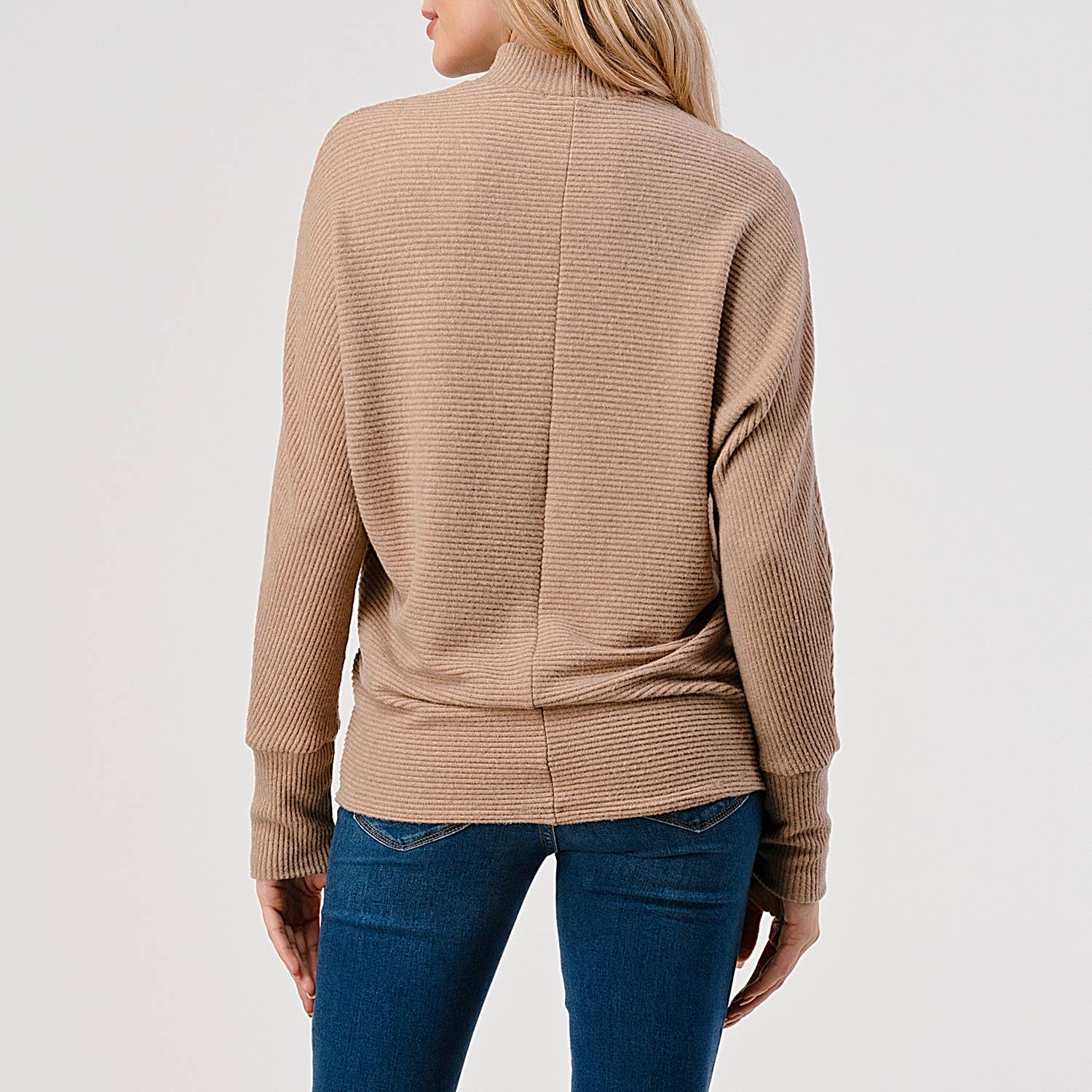 Heimious - Wholesale Knit Top - Women's - Mock Neck Long Dolman Sleeve Ribbed Knit Top, T26167