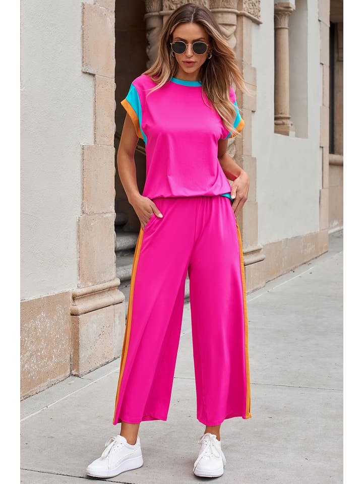 Aapparella - Wholesale Lounge Set - Women's - Women Casual Color Block Detail Two-piece Outfit | S-XL