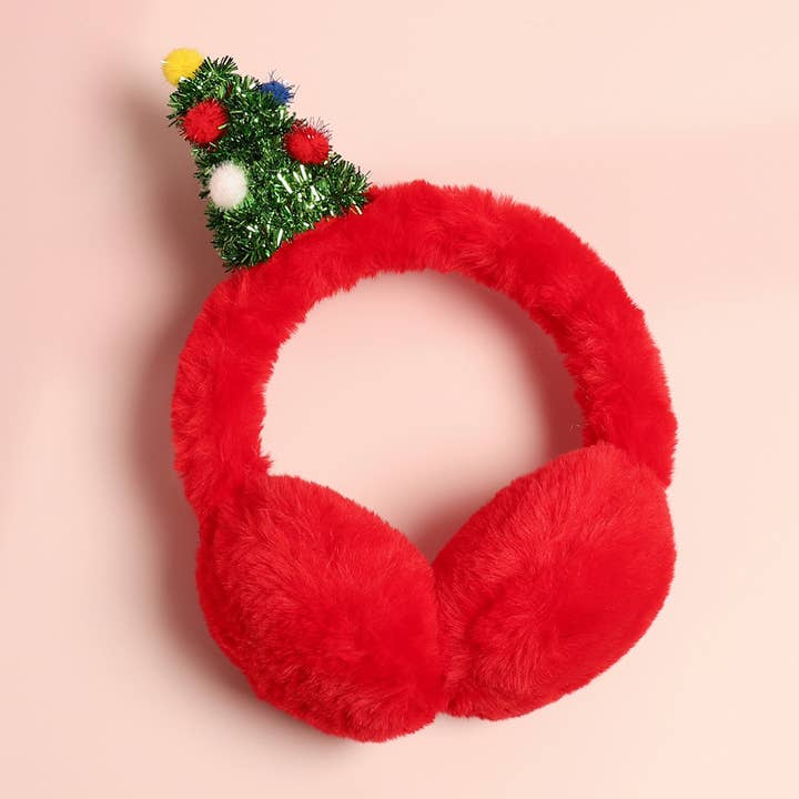 Christmas Tree Faux Fur Soft Earmuffs for wholesale by Fashion City
