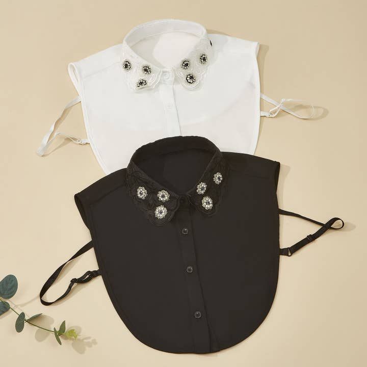 PEACH ACCESSORIES – wholesale Buttoned-down shirt – Women's – Floral Details Detachable Cotton Collar 77315