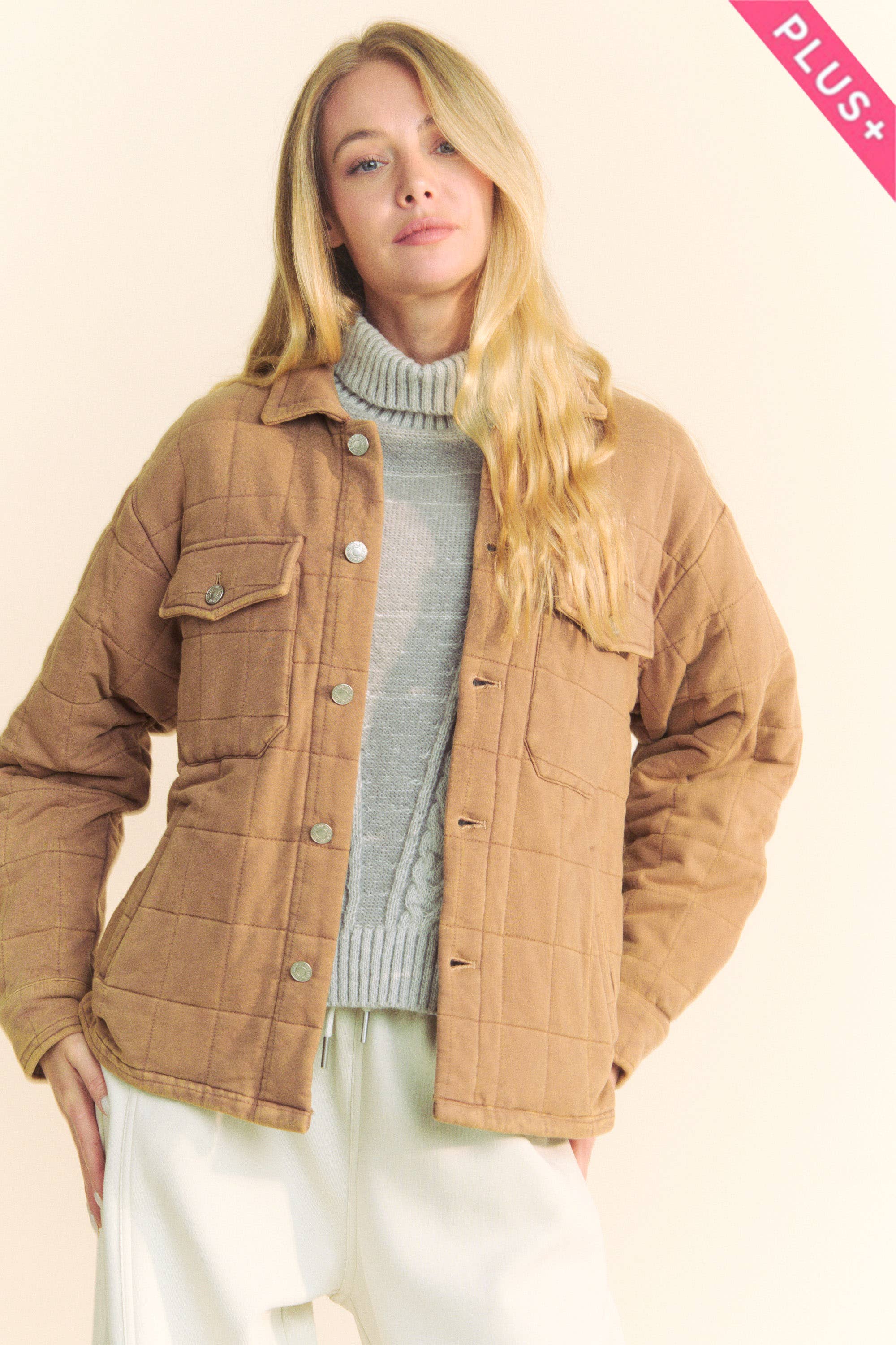 Davi & Dani - Wholesale Jacket - Women's - PLUS POCKET BUTTON FRONT SHACKET SHIRT JACKET8